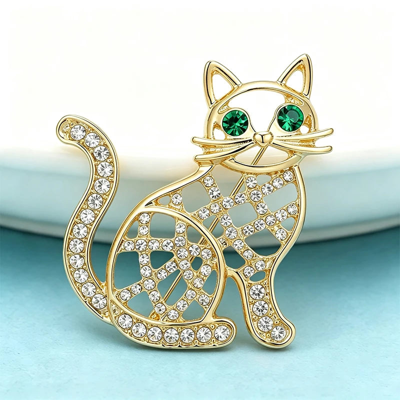 PENDRA Hollow Cat Rhinestone Brooch