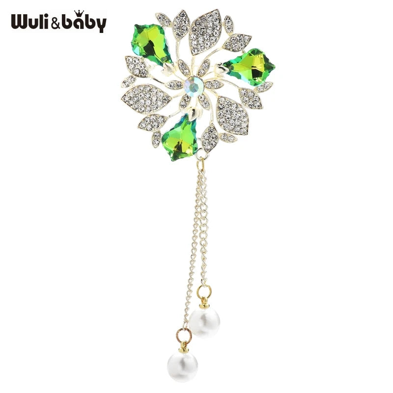 PENDRA Royale Pearl Tassel Rhinestone Brooch