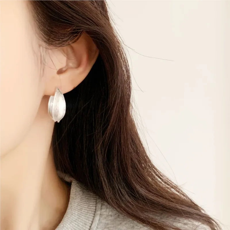 VENTFILLE 925 Sterling Silve Matte Vintage Brushed Earrings for Women Texture Frosted Curved Ear Buckle Jewelry Gift Dropship