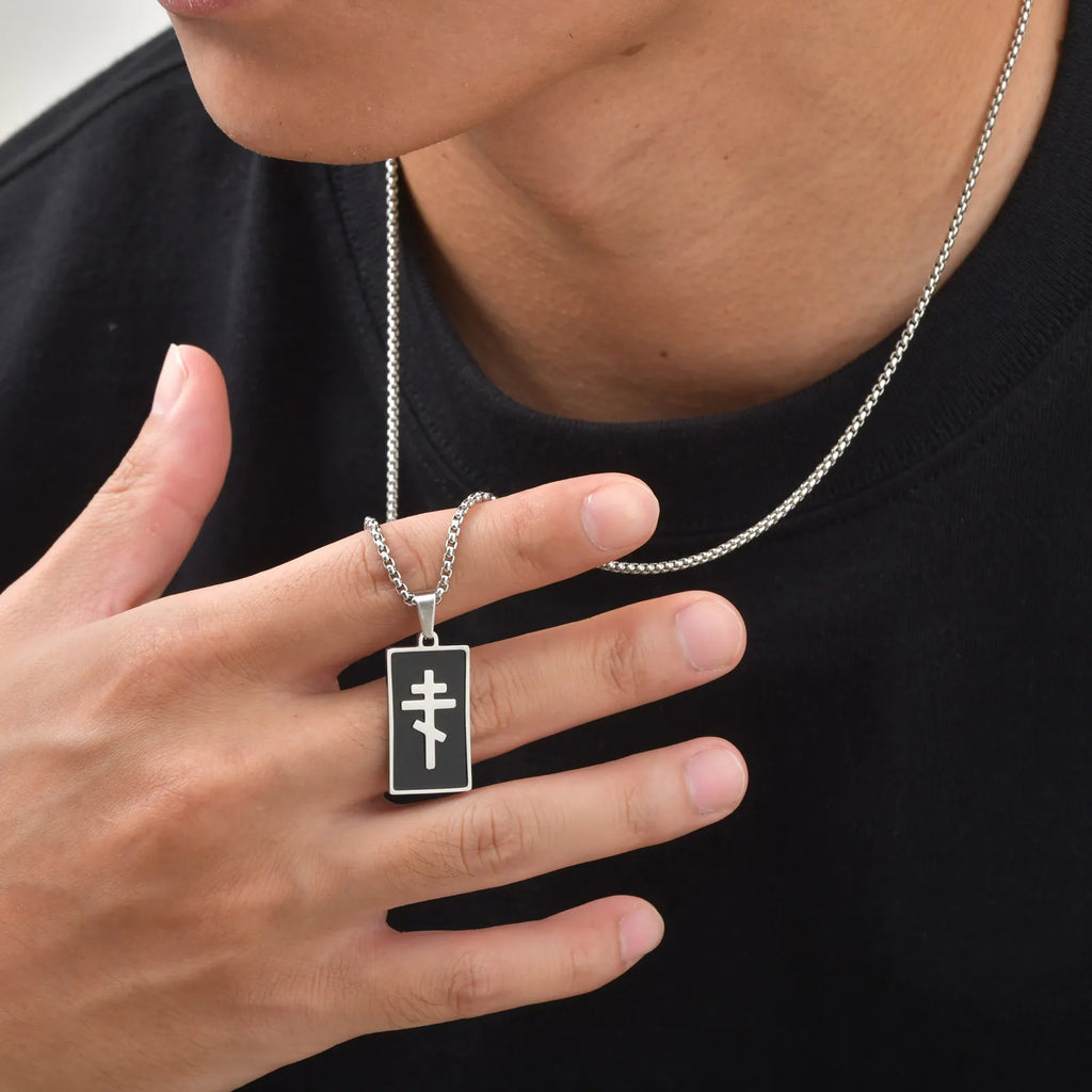PENDRA Square Enamel Orthodox Pendant Necklace