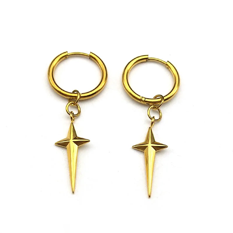 Stainless Steel Y2K Star Cross Hoop Earring for Women Gold Color Hip Hop Cool Girl Dangle Earring Jewelry Gift EZZZ795-6