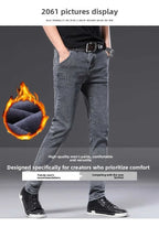 Denim Winter Velvet Thickened Slim-fitting Small Feet Elastic Casual Warm Men's Pants Cotton Trousers Jeans for Men Streetwear
