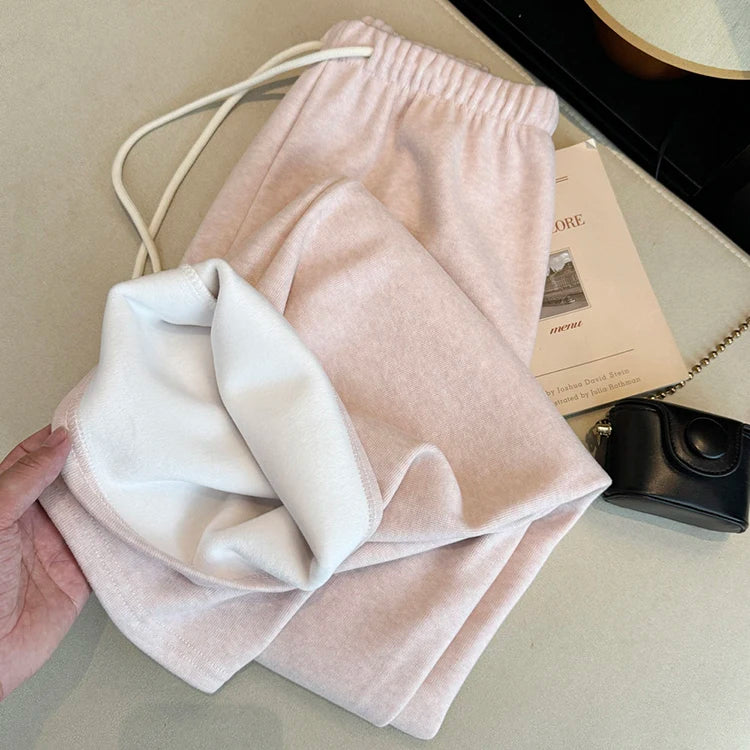 Thick and Gentle Pink Soft Sports Pants Women in Winter New High Waist Slim and Comfortable Versatile Casual Floor Pants