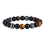6/8/10mm Black Natural Stone Beaded Bracelets for Men,Obsidian Hematite Tiger Eye Beads Bracelets,Health Protection Soul Jewelry
