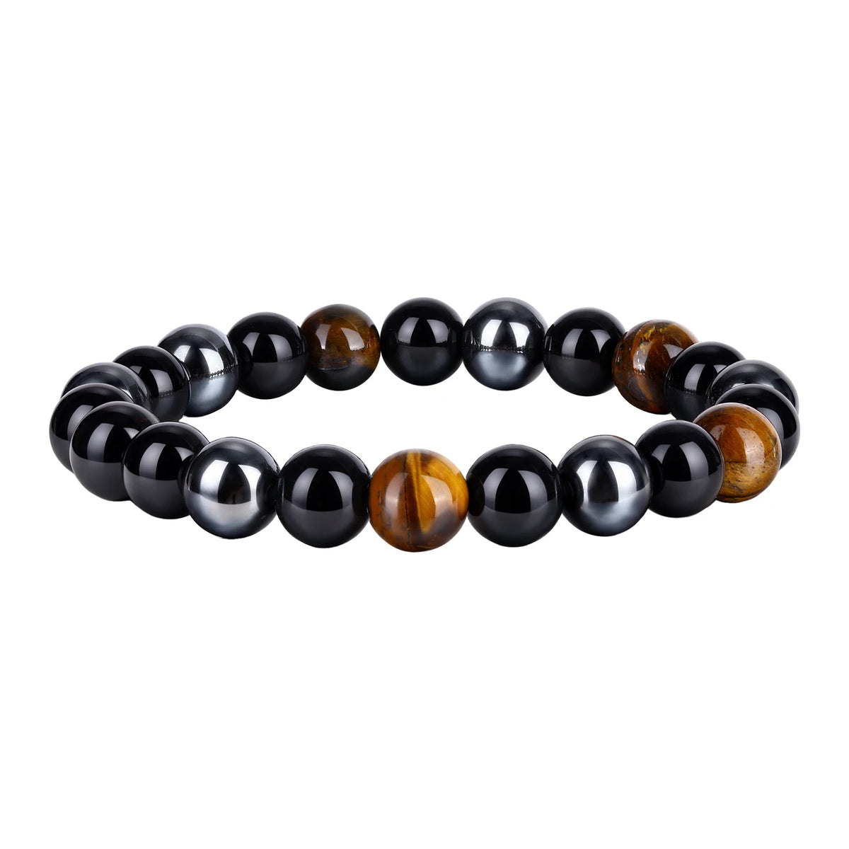 6/8/10mm Black Natural Stone Beaded Bracelets for Men,Obsidian Hematite Tiger Eye Beads Bracelets,Health Protection Soul Jewelry