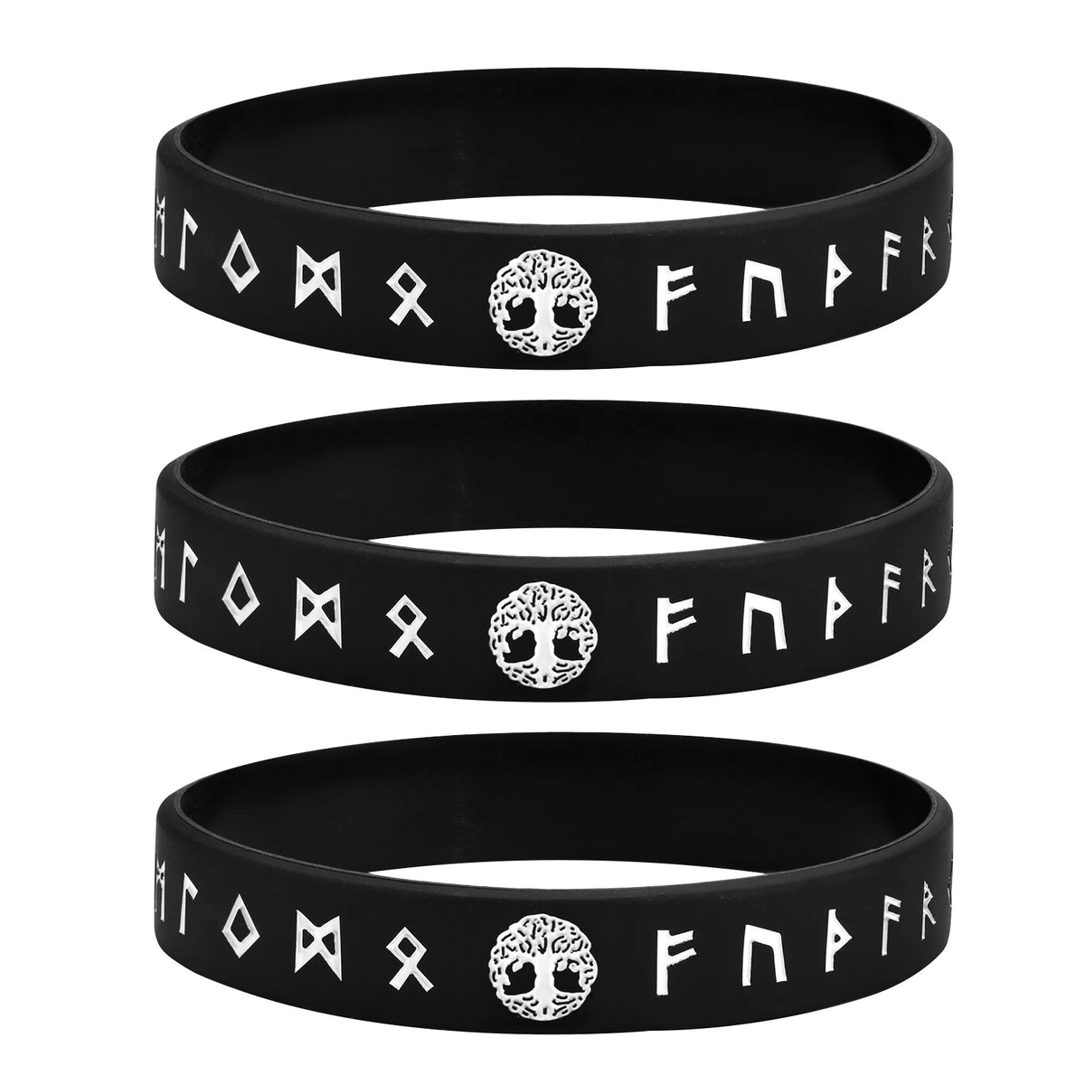 Mprainbow Mens Tree of Life Bracelets, 1/2/3/4 Pcs Norse Viking Soft Runes Silicone Rubber Band Wristband Bangle,Comfort Fit