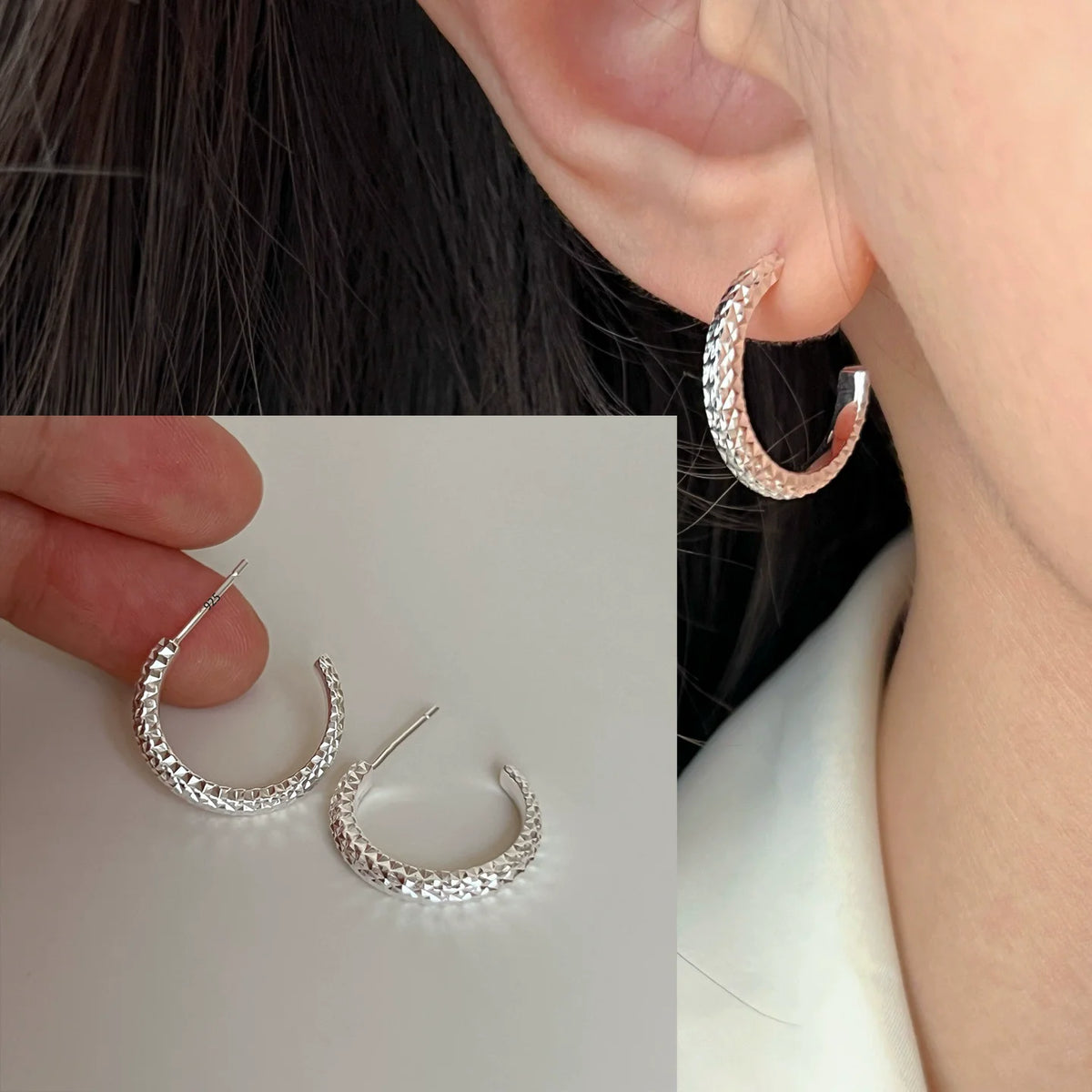 VENTFILLE 925 Sterling Silver Hoop Earring for Women Black Agate Hip Hop Versatile Big Bohemia Punk Jewelry Gift Dropshipping