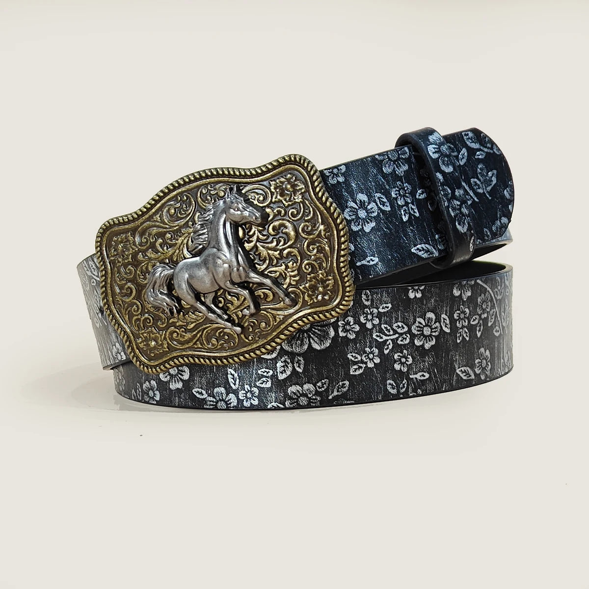 Western Cowboy Style Vintage Casual Belt Ox Head Carved Buckle Bohemian Print Perfect for Daily Commute & Dating Outfits Jeans