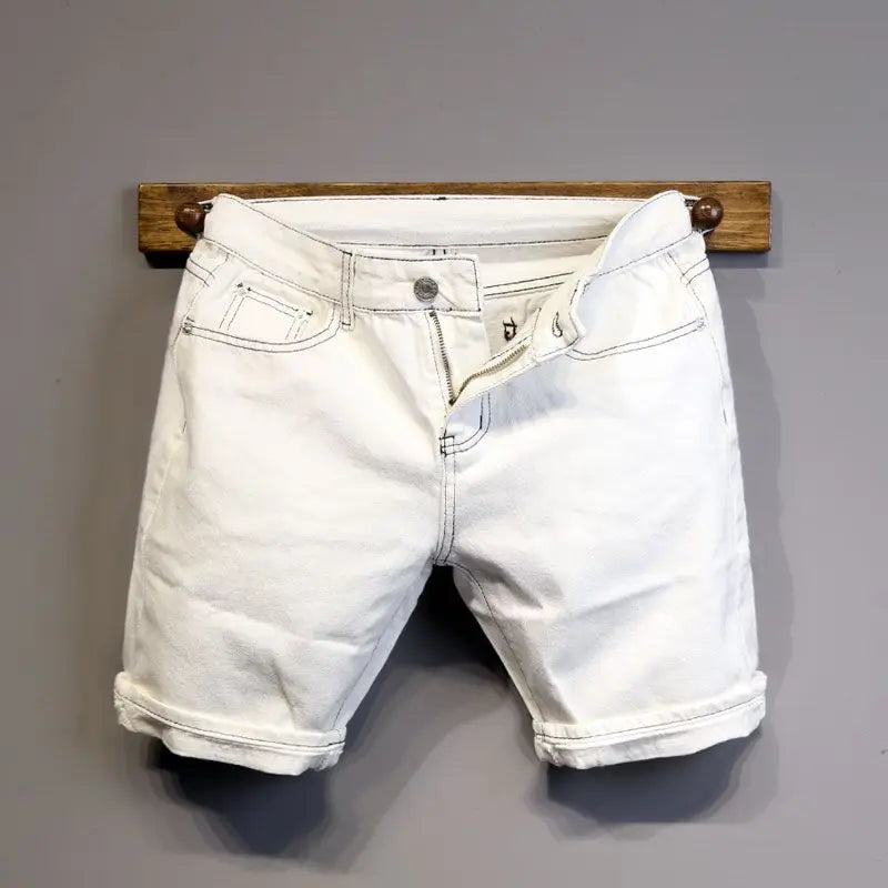 Summer Thin Luxury Designer Slim-Fit Men's Jeans Shorts Boyfriend White Color Striped Street Wear Cotton Casual Short Trousers