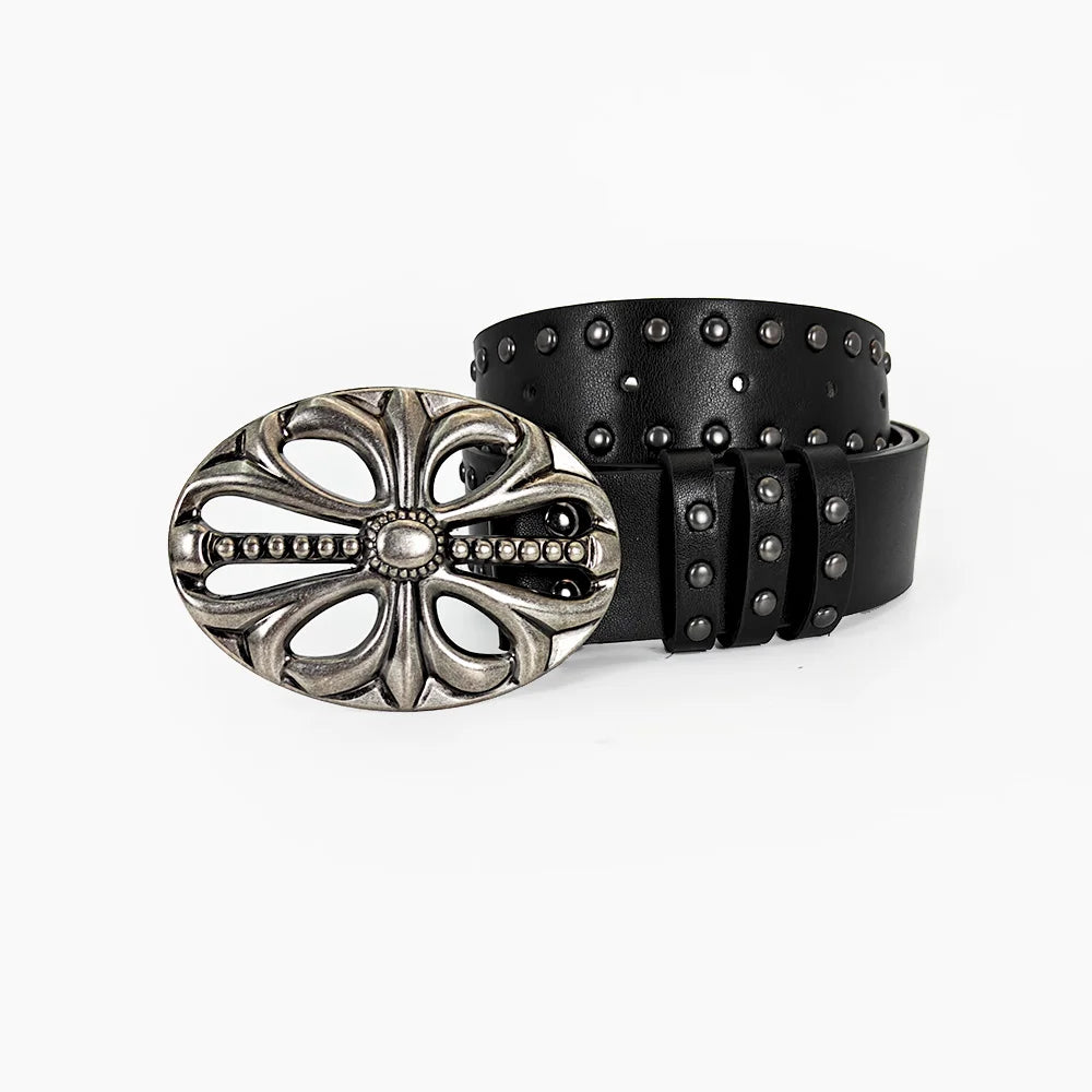 Unisex Jeans Belt Female Punk Gothic Wide Belts For Women Luxury Designer Brand Cross Men's belt Male Balck Rivet Waistband Male