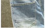 2025 Summer Ripped Jeans Men's Slim-fitting Small Feet Elastic Trousers Trendy Brand Fashion Scratched Patch Cargo Beggar Pants