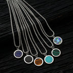Hiphop Round Natural Stone Necklace for Men,Waterproof Stainless Steel Pendant Necklace,Birthday Party Father Gift