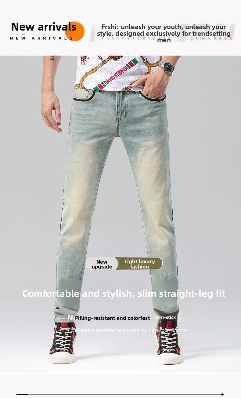 Luxury Brand Clothes 2026 Summer New Washed Retro Jeans Men's Trendy Brand High-end Fashion Small Feet Casual Pants