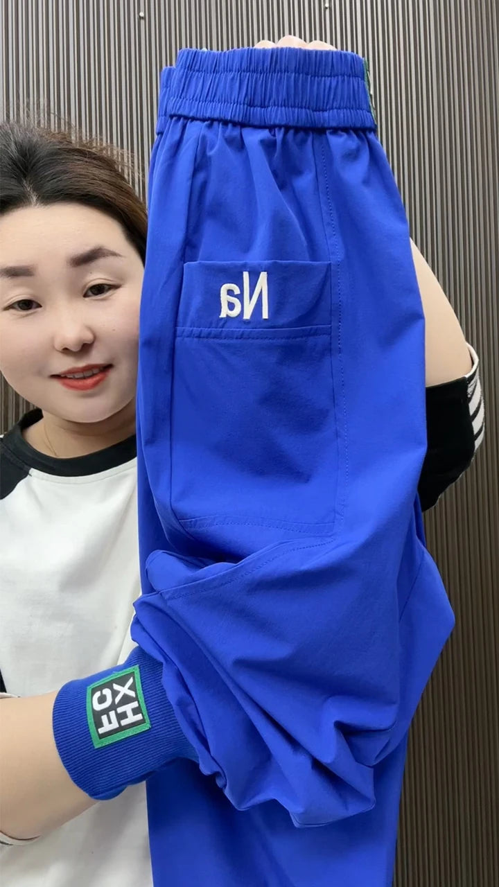 Fashion Summer Harem Pants Female 2025 New Letter Women's Sports Pants Quick Dry Tie Feet Elastic Waist Casual Trousers