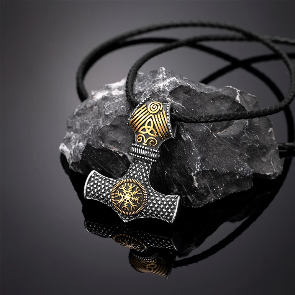 PENDRA Viking Trident Gold Steel Necklace