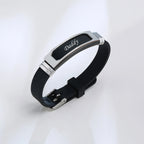 Silicone Bracelet Gift for Dad Husband Him,Waterproof Stainless Steel Bar Adjustbale Wristband,Father's Day Gift