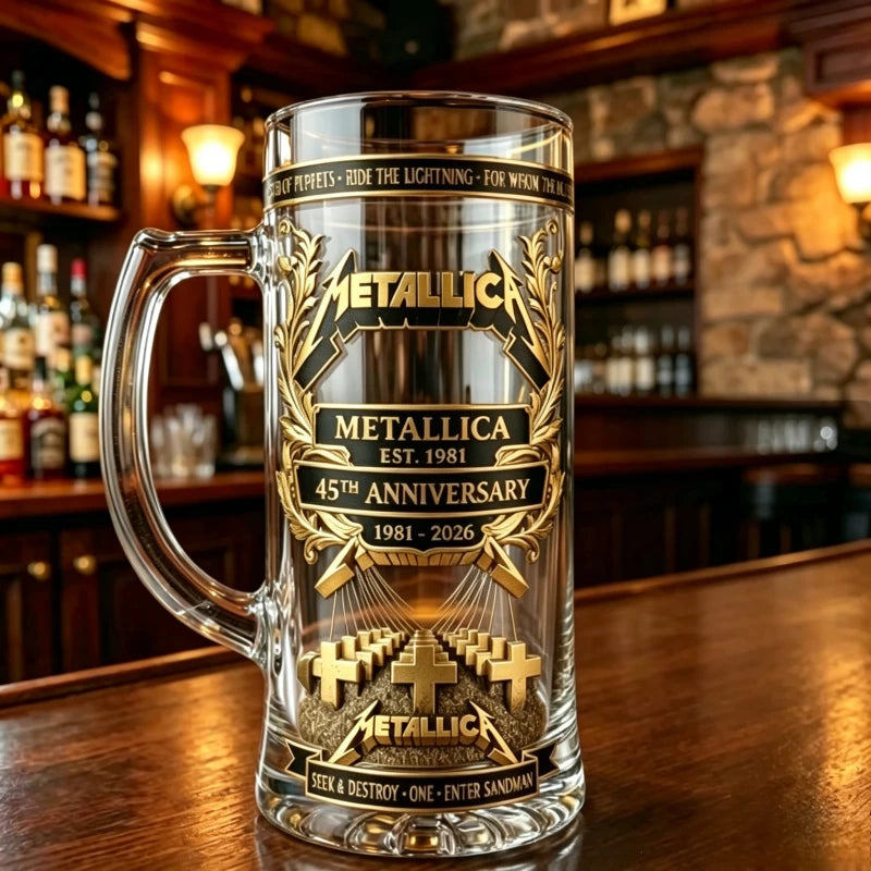 METALLICA metal band 45th anniversary, black gold three-dimensional relief craft rock commemorative collection glass beer cup,