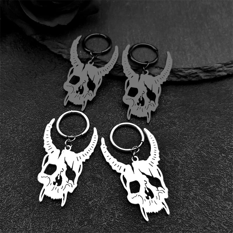 Gothic Demon Goat Head Skull Hoop Earrings for Women Stainless Steel Black Silver Color Punk Devil Earring Jewelry pendientes