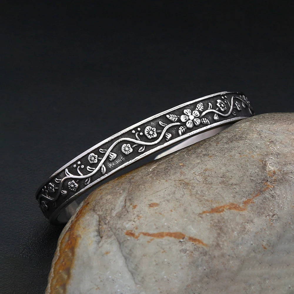 Classic Retro Fashion Silver Color Flower Bracelets For Men Women Stainless Steel Ethnic Style Lotus Leaf Bracelet Party Jewelry