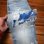Spring Autumn Korean Popular Clothes Jeans Men's Printed Slim-fitting Pants 2026 New Stretch High-end Elastic Casual Trousers