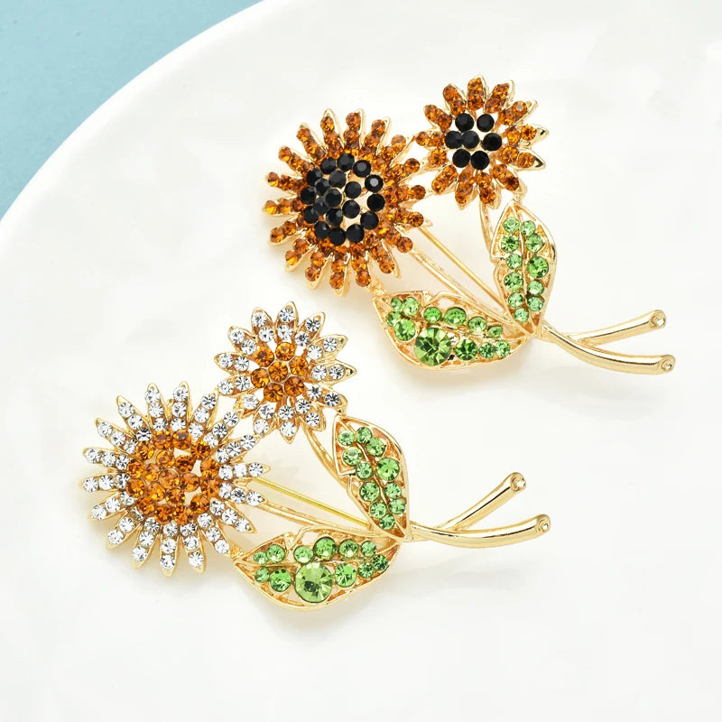 PENDRA Solara Rhinestone Sunflower Brooch
