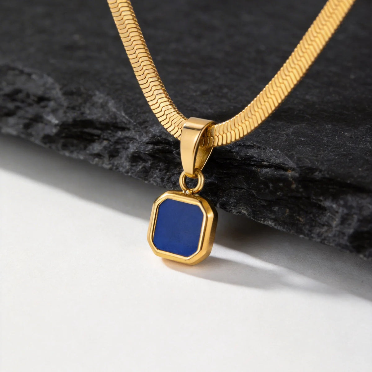 Men's Small Geometric Natural Stone Necklaces,Stylish Stainless Steel Flat Cuban Chain Collars,Hip-hop Punk Jewelry Gift