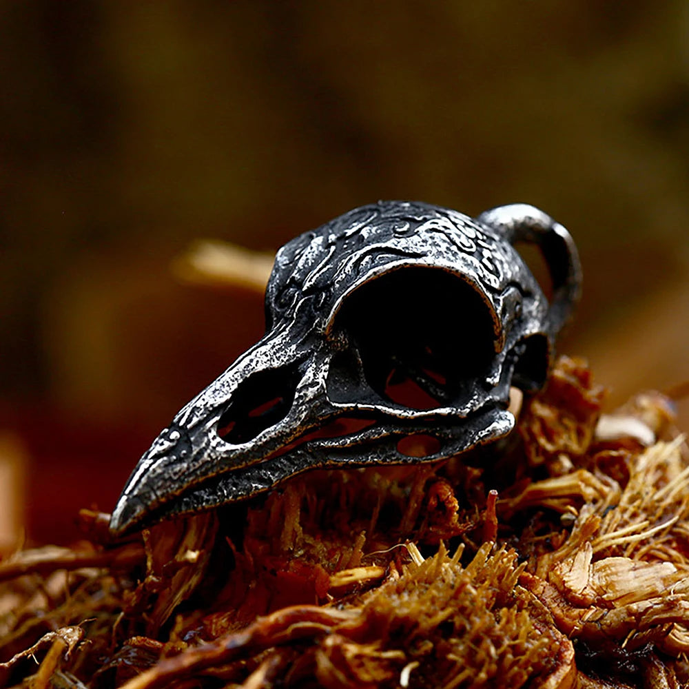 PENDRA Ravenodin Stainless Steel Viking Crow Skull Pendant