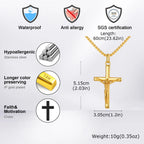Waterproof Crucifix Cross Necklace for Men Boys,Stainless Steel Catholic Cross Pendant Necklace ,Religious Belief Jewelry Gift