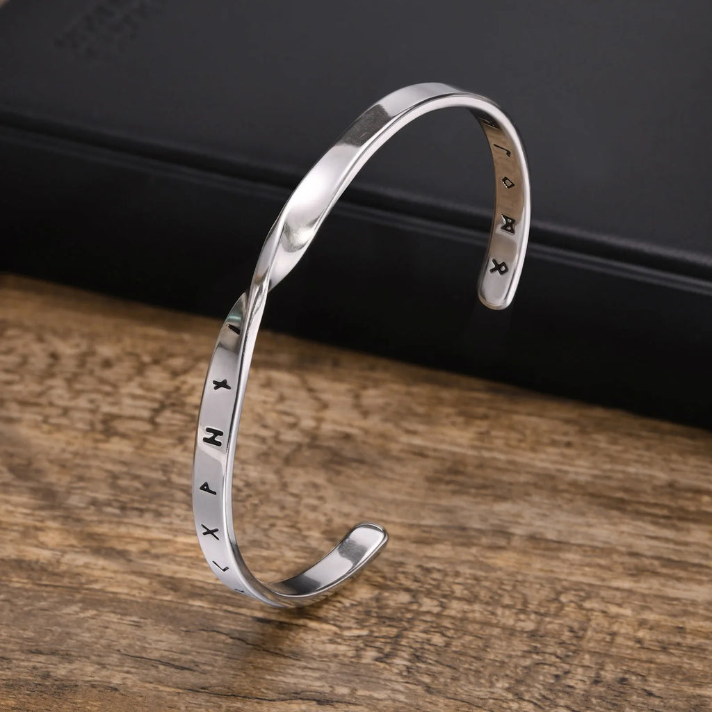 Men's Stainless Steel Solid Metal Mobius Viking Twisted Bracelets,Minimalist Open Cuff Bangles Gifts for Male Boys Jewelry