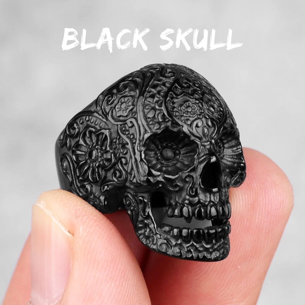 PENDRA Skull Bones Carving Steel Ring