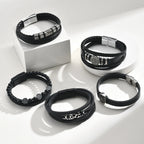 Men Multilayer Braided Leather Bracelets,Vintage Viking Compass Shape Metal Charm Wristband,Punk Stackable Bangle Jewelry Gift
