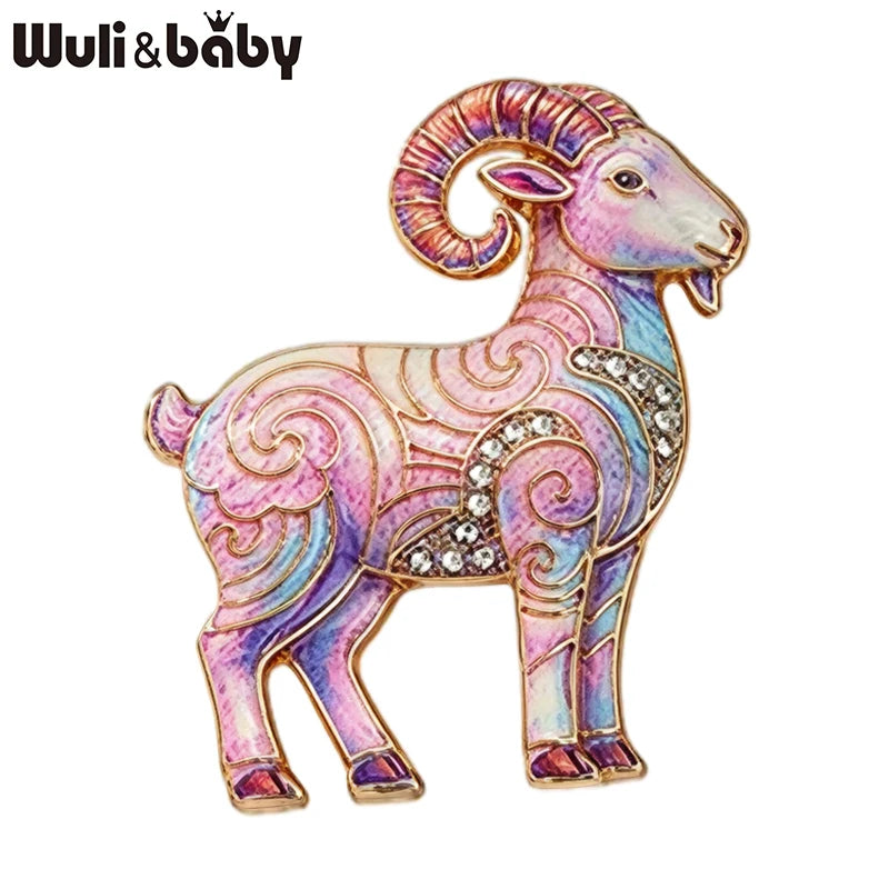 PENDRA Zodiac Goat Multicolor Rhinestone Brooch