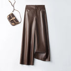 Autumn new high waisted leather pants women straight leg loose and fashionable versatile commuting solid color trousers