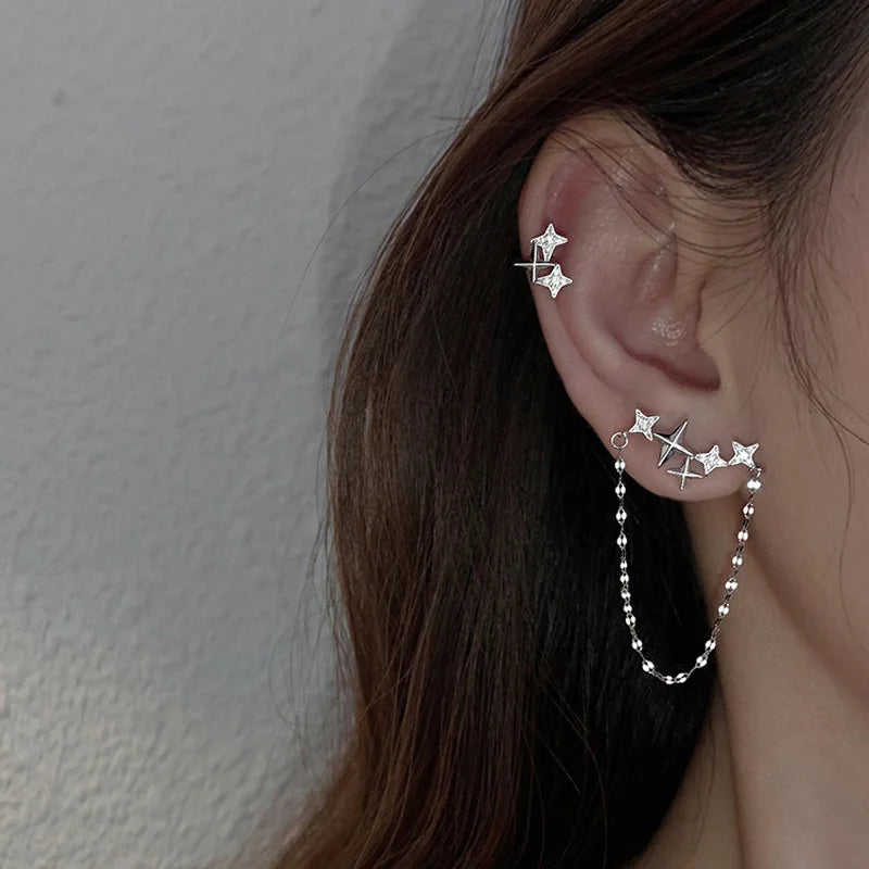 VENTFILLE 925 Stamp Asymmetrical Small Star Earrings for Women Personality Starlight Studs Earrings Korean Silver Color Jewelry