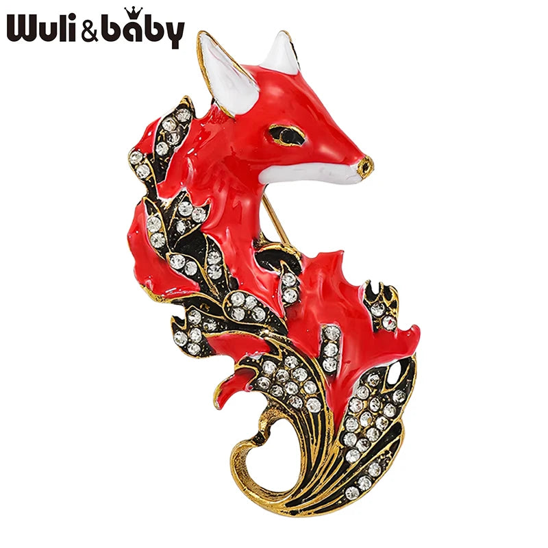 Wuli&baby Vintage Beautiful Fox Brooches For Women Unisex Rhinestone Enamel Animal Party Casual Brooch Pin Gifts