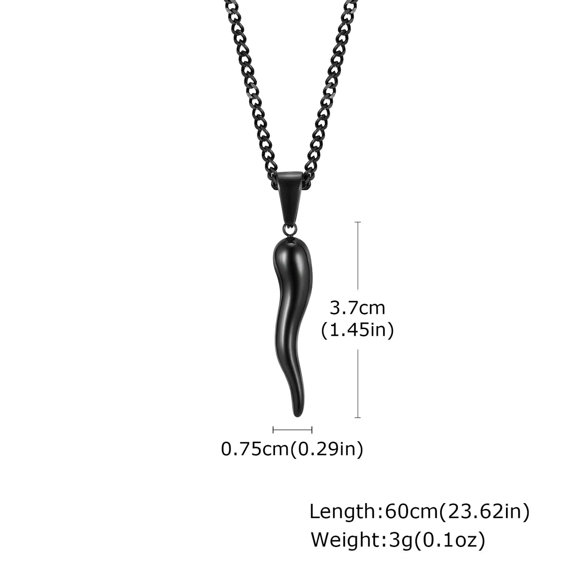 ITALIAN HORN Necklace , Stainless Steel Italian Cornicello Charm Pendant Necklaces, Unisex Men and Women Jewelry