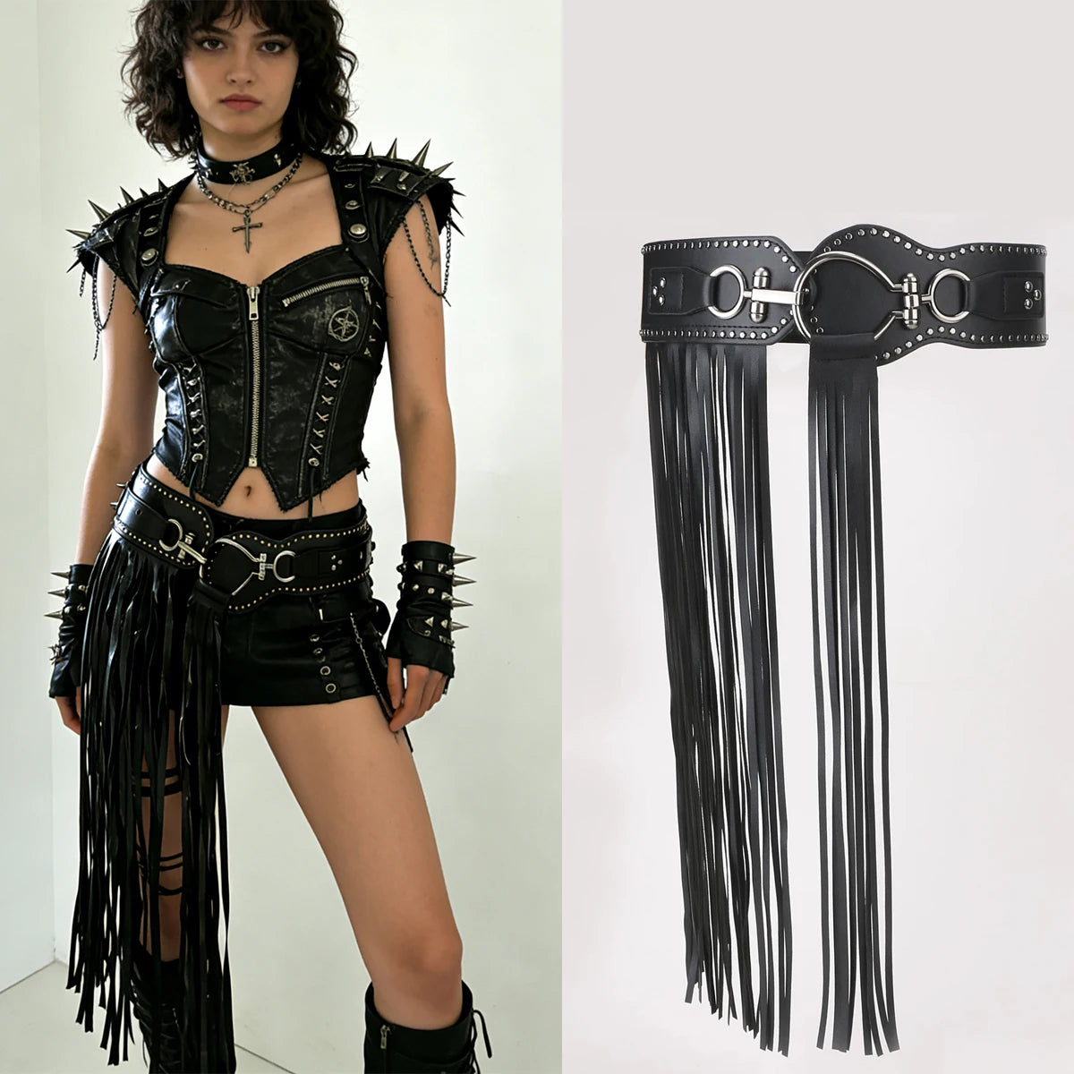 Jeans Pants Decor Long Tassel Jazz Dance Scarf Irregular Harajuku Y2K Belt For men Women Streetwear High Waist Gothic Jeans Belt