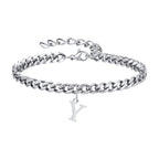 Mens Initials Cuban Links Bracelets,Stainless Steel A-Z 26 Letters Alphabet Charm Chain Wristband Adjustable,Casual Jewelry Gift