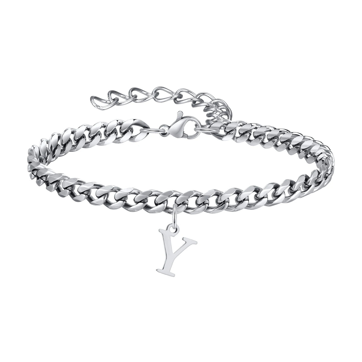 Mens Initials Cuban Links Bracelets,Stainless Steel A-Z 26 Letters Alphabet Charm Chain Wristband Adjustable,Casual Jewelry Gift
