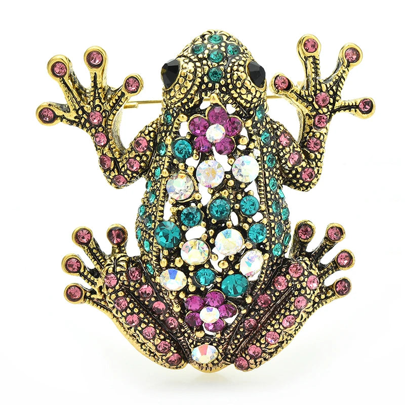 Wuli&baby Vintage Frog Brooches For Women Unisex 3-color Rhinestone Lovely Animal Party Casual Brooch Pins Gifts