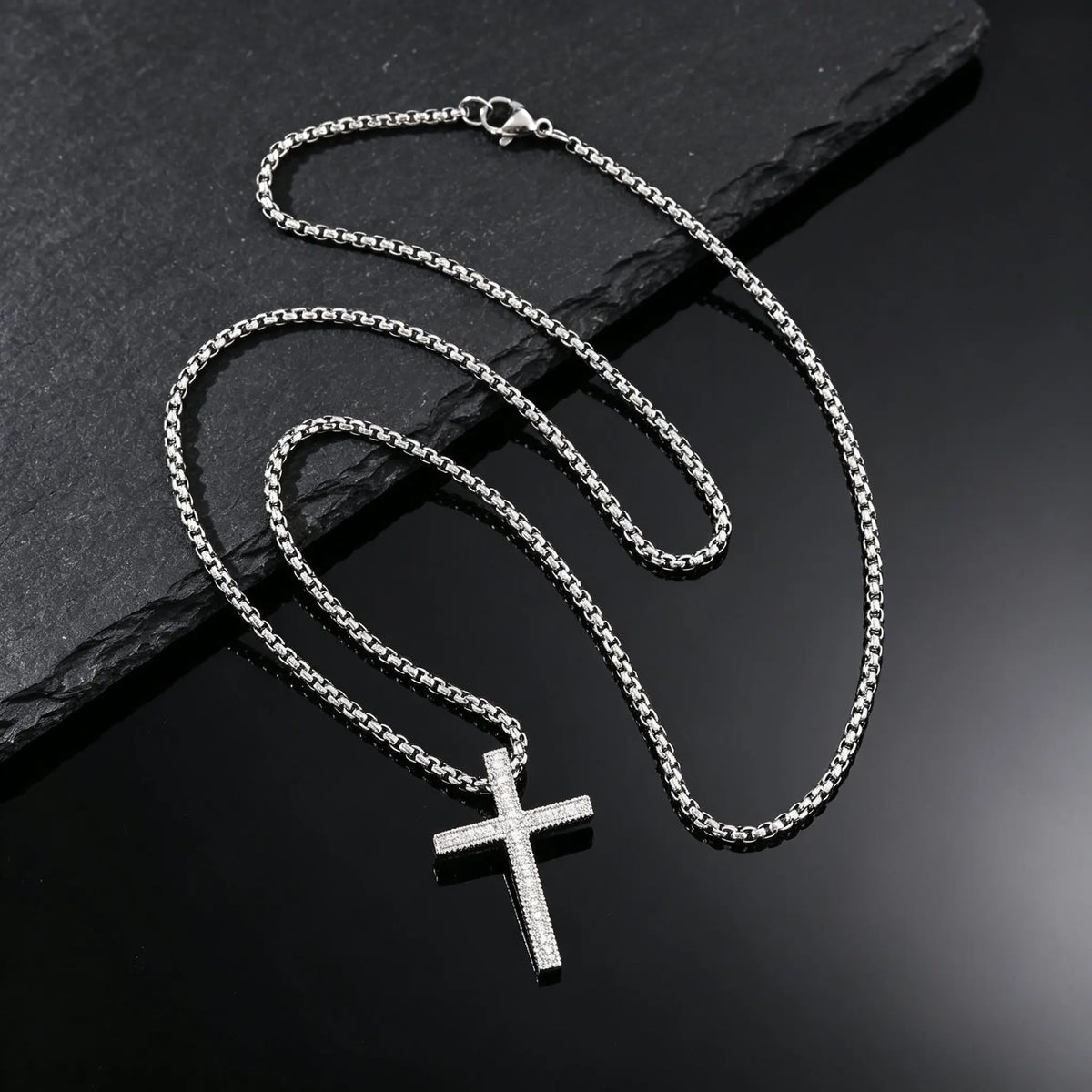 Hip Hop Men Zircon Cross Necklace,Punk Street Cross Metal Pendant Necklace,Charm Jewelry Gift for Him Dad