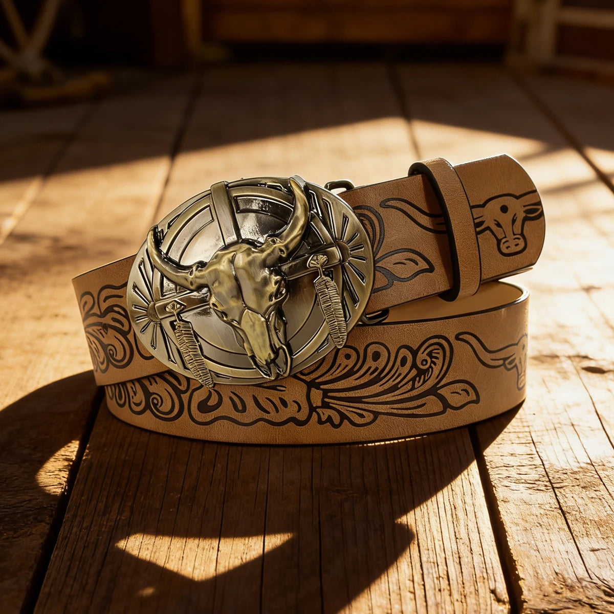 Western Cowboy PU Leather Belt For Men Women Vintage Waist Strap Bull Decoration Floral Engraved for Jeans Plus Size Big Belt