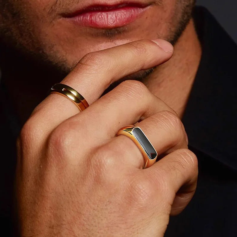 Signet Bar Ring in Gold Color, Minimalist Geometric Ring,Stainless Steel Rectangle Bar Dainty Ring
