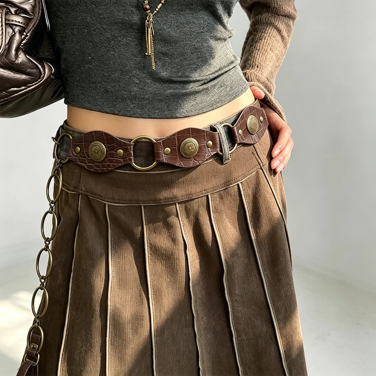 PENDRA Jadeellea Leather Rivet Studded Designer Corset Belt