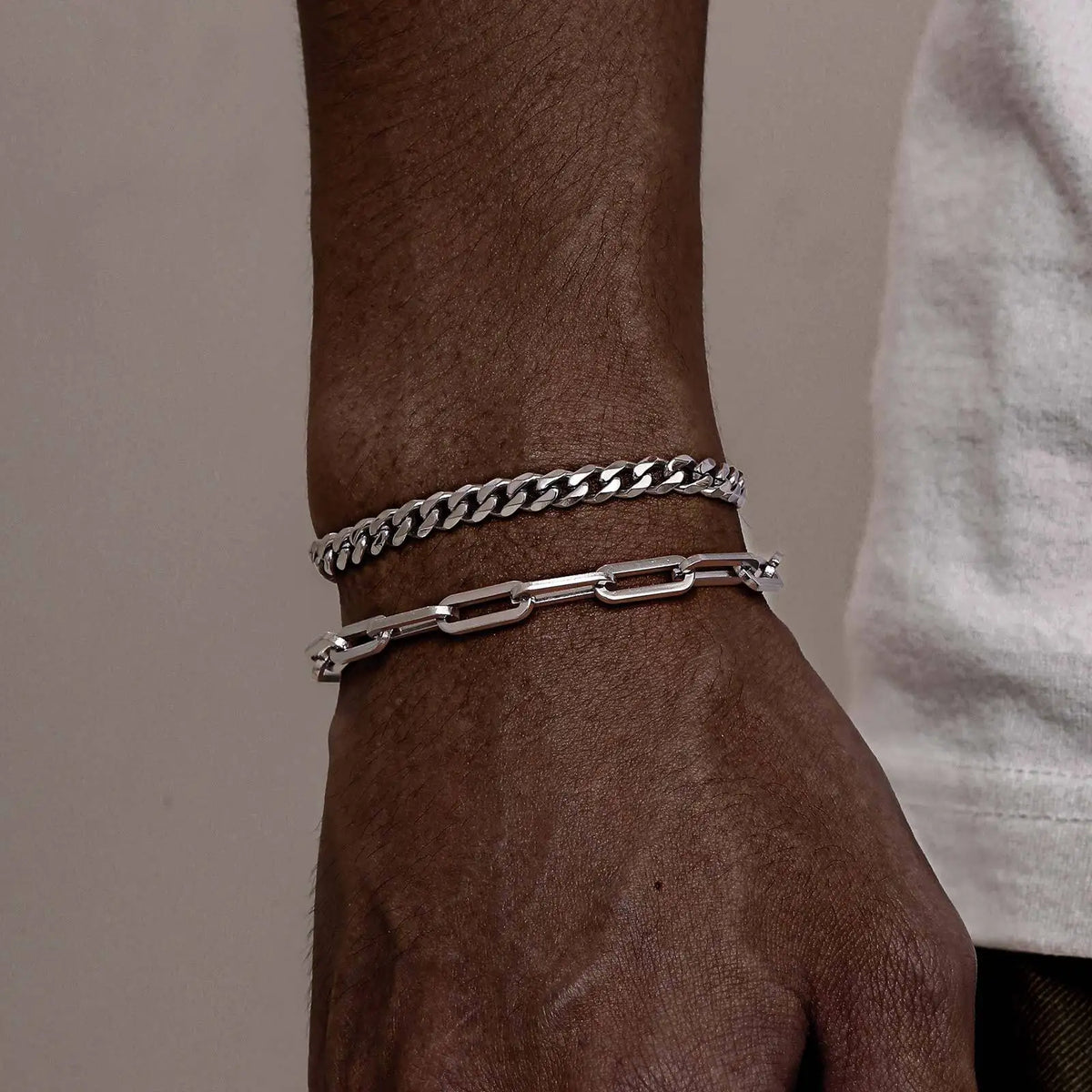 2pcs Men's Cuban Chain Bracelets,Stainless Steel Rectangular Chain Bracelet,Hiphop Causal Jewelry Gift