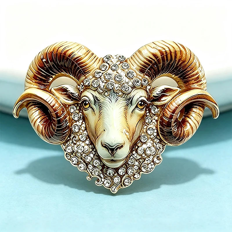 PENDRA Capra Enamel Rhinestone Goat Brooch
