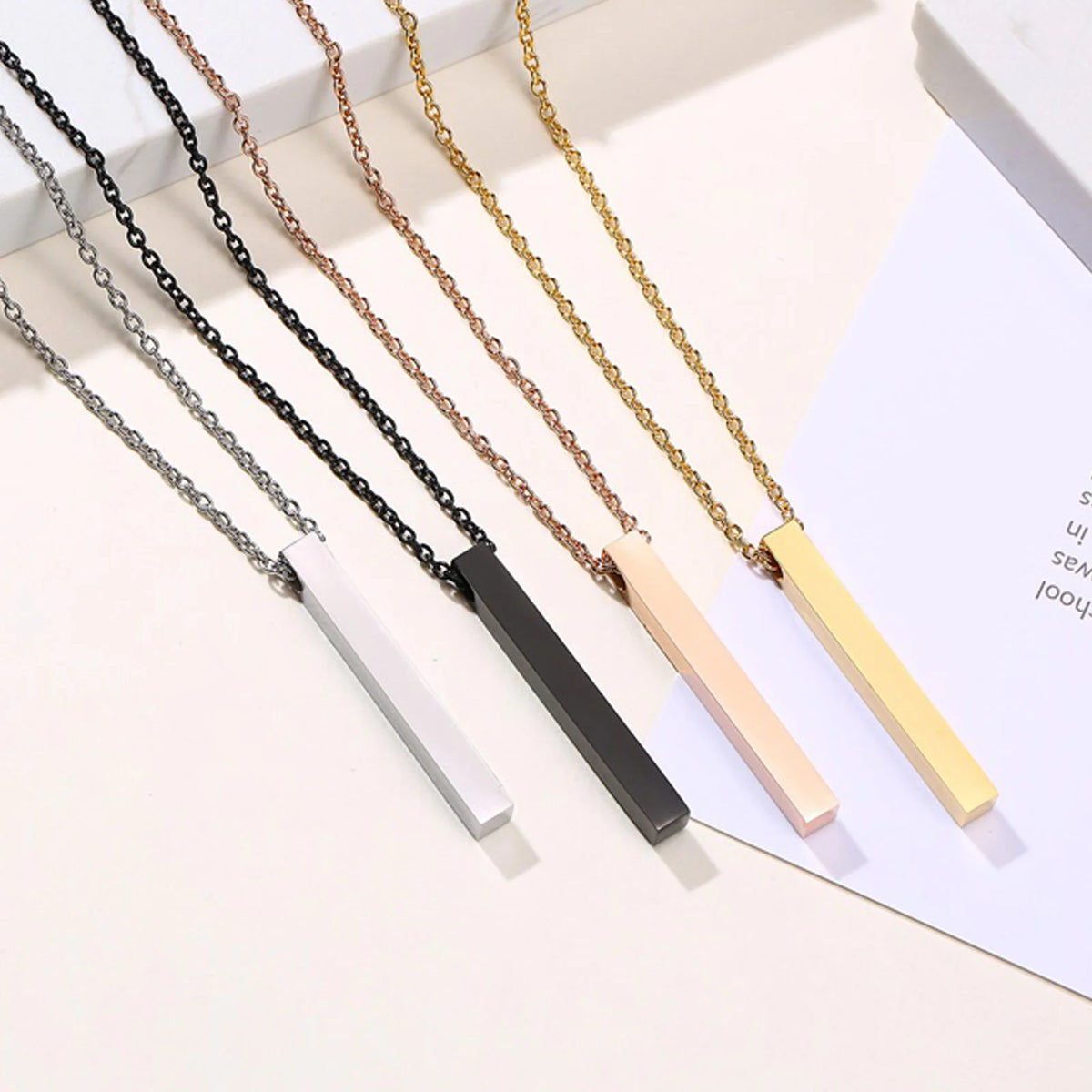 Waterproof Pillar Necklaces for Men Women,Stainless Steel Rectangle Vertical Bar Pendant Necklace,Simple Casual Collar Gifts