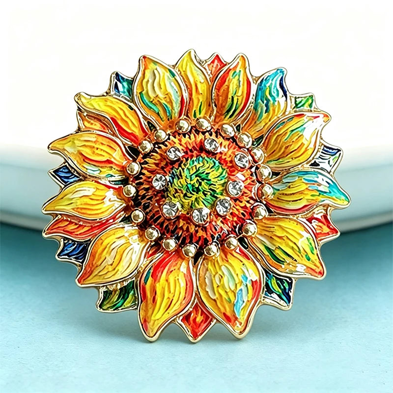 PENDRA Sunlit Famous Painting Sunflower Enamel Brooch