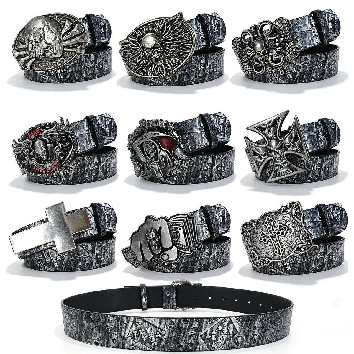 Silver Black Poker Belt For Men and Women Lucky Gamble Poker Metal Buckle Heavy Hip Hop Belt Punk Style Playing Card Street