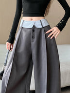 Suit wide leg pants women's autumn and winter striped patchwork high waisted casual fashion versatile straight leg pants